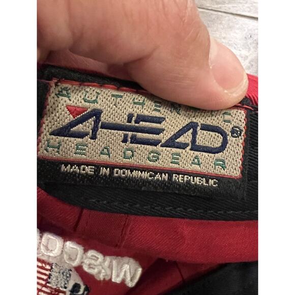 Vintage 90s Ahead Red Wisconsin 1989 USA Flag Collection Strapback Hat Cap - Picture 8 of 8